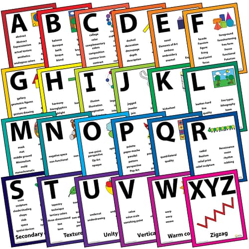 Art Vocabulary Word Wall Bulletin Board Poster Set - The Artist’s Alphabet